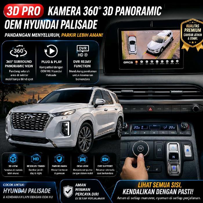 Kamera Mobil 360 3D ORCA HYUNDAI PALISADE Plug And Play Panoramic dengan Display 3D Car Avatar & 10 