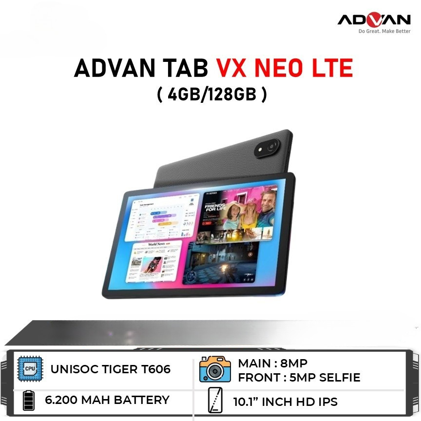 ADVAN TAB VX NEO LTE 4G SIM CARD 4GB/128GB 10.1inch IPS FREE CASE Garansi Resmi