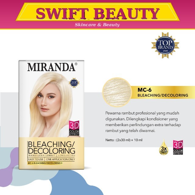 Miranda Hair Color (Cat Rambut Permanen) MC6 Bleaching 30ml | Semir Warna Putih Halal