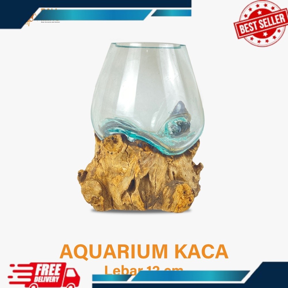 Aquarium Kayu 12 cm - Akuarium Akar - Akuarium Kaca Tiup - Akuarium Cupang - Aquarium Kaca Kayu- Vas