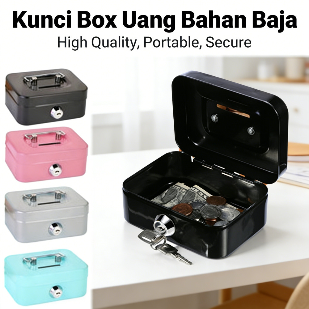 Kunci Uang Kotak Money Box Portable Box Uang Cash Brangkas Brankas Penyimpanan