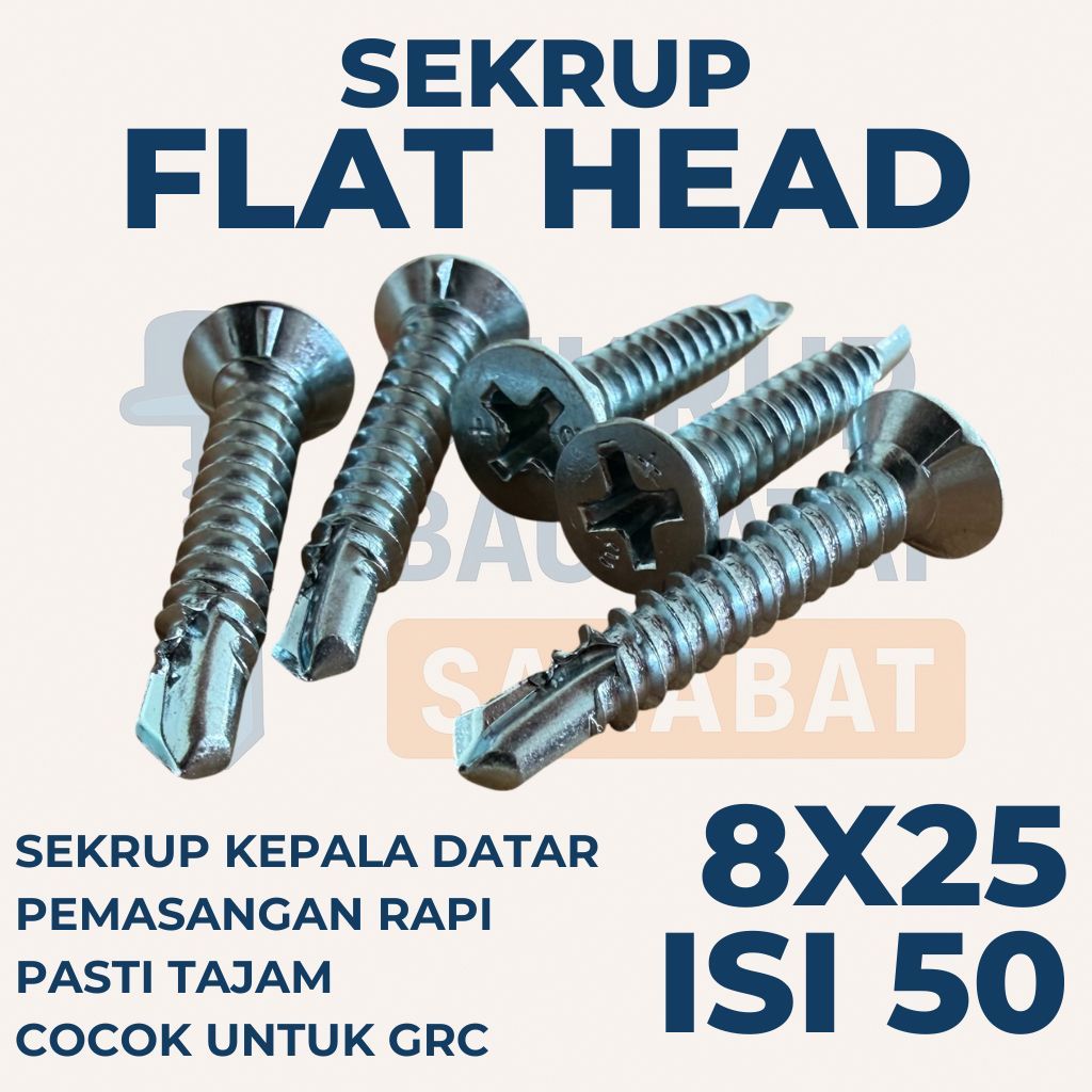 SEKRUP FLAT HEAD 2.5CM 8X25 (ISI 50 PCS) - SDS FH / SEKRUP GRC / Sekrup Plafon / Sekrup Holo / Sekru