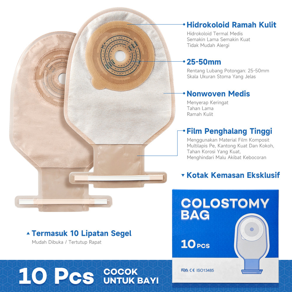 10pcs Colostomy Bag Bayi/Anak Kantong Kolostomi 20-50mm Drainable Kantong Stoma Tutup Terlipat
