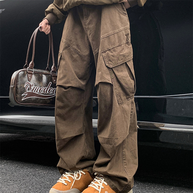Spring Big Pocket Men's Cargo Pants Japanese Y2k Harajuku Loose Straight Wide Leg Trousers Baggy Pan