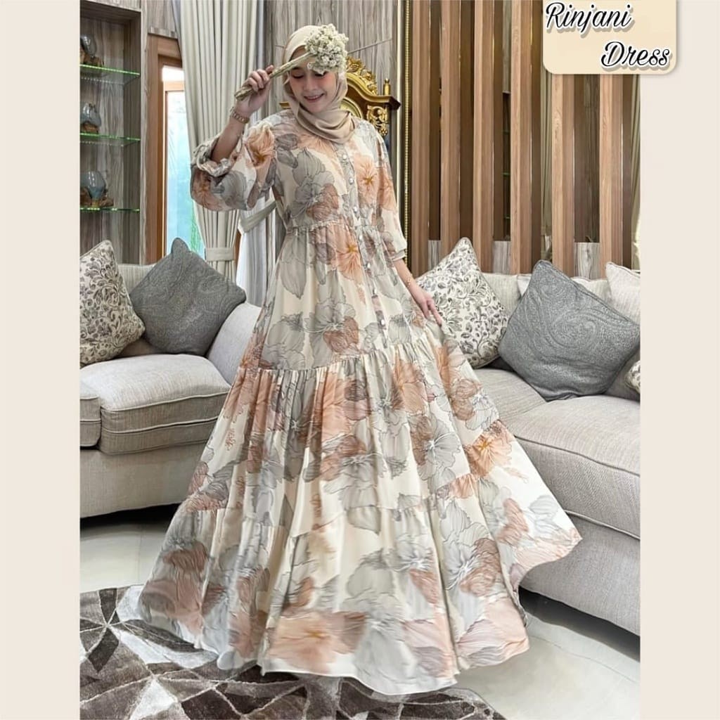 Dress Wanita Terbaru 2025 Kekinian Elegant Gamis Bunga Ceruty Babydoll Bunga Viral