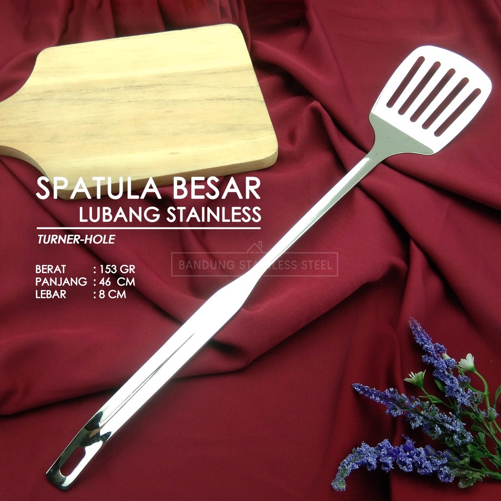 SPATULA SUSUK SUTIL MASAKAN BESAR DENGAN LUBANG STAINLESS TEBAL