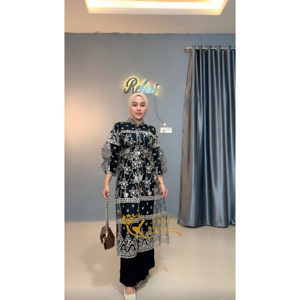 MELV.STORE Nagita Outer Brukat Dres Gamis Brokat Sapto Kondangan Lebaran Kancing Depan Full Payet