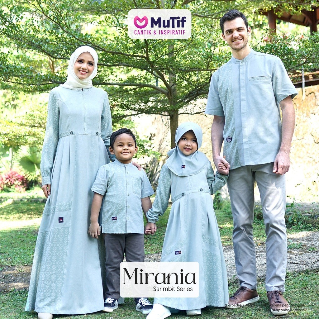 MUTIF Mirania Harris Green Sarimbit Keluarga Koko Tangan Pendek dan Gamis Busui Wudhu Friendly