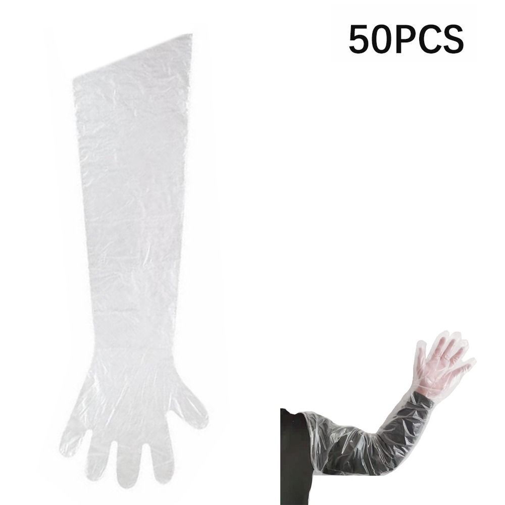 50Pcs Plastic Disposable Vet Glove Clear Veterinary Supplies Long Arm Glove Disposable Cattle Sheep 