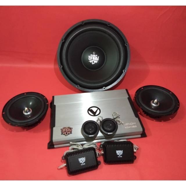 Paket Venom BABY DIABLO Power Subwoofer and Speaker split Audio Mobil