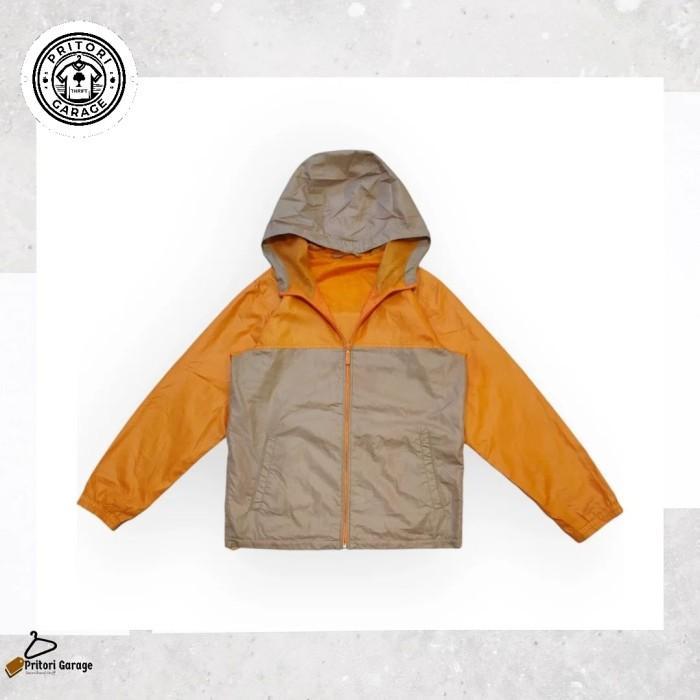 Outdoor Windbreaker Hoodie Jacket Uniqlo Light Orange Brown Color Block Vintage M