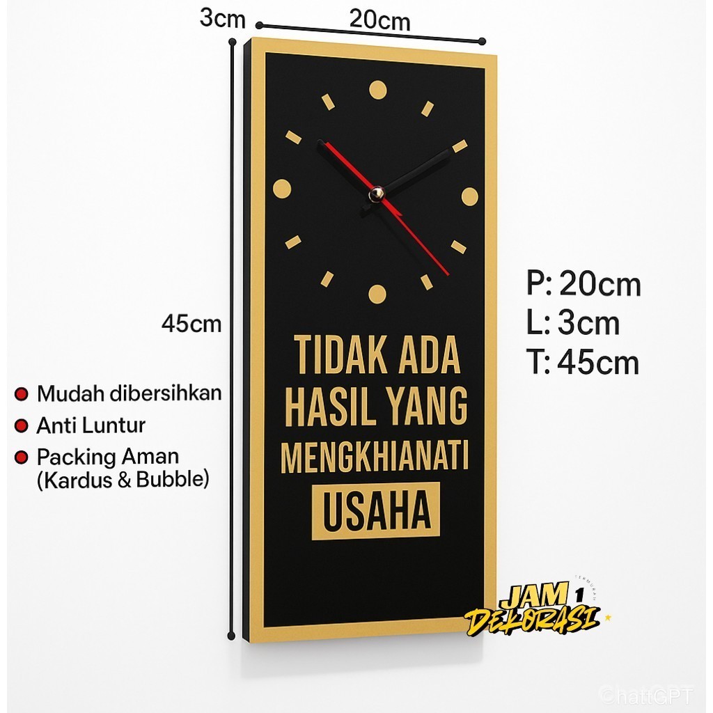 Jam Dinding Kata Mutiara Motivasi Kayu MDF 20x45 cm  Jam Dinding Minimalis Modern  Anti Luntur