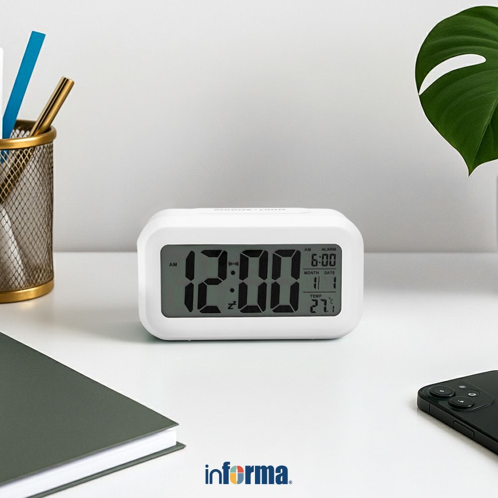 Informa Jam Weker Digital 1301 - Putih Alarm Clock Waker Clock Jam Alarm Dekorasi Kamar Tidur