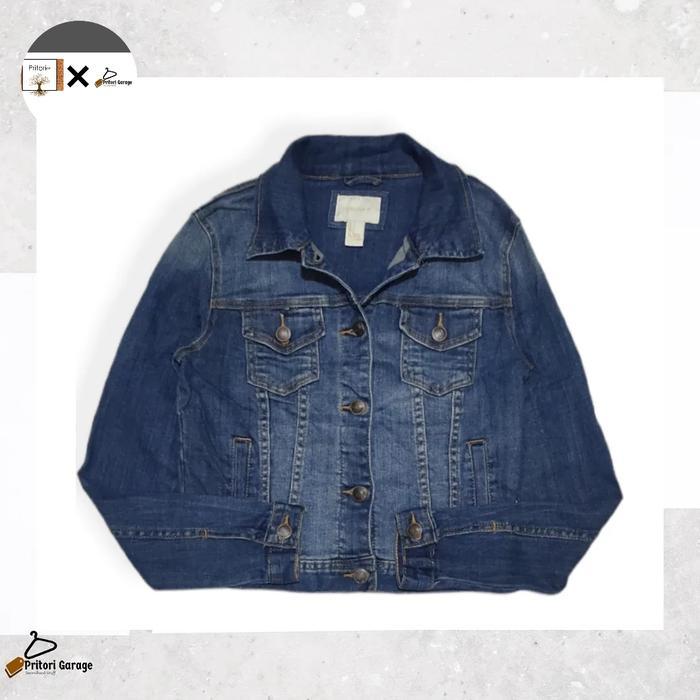 Raw Denim Jeans Trucker Jacket Crop Forever 21 Dark Blue Wash Color