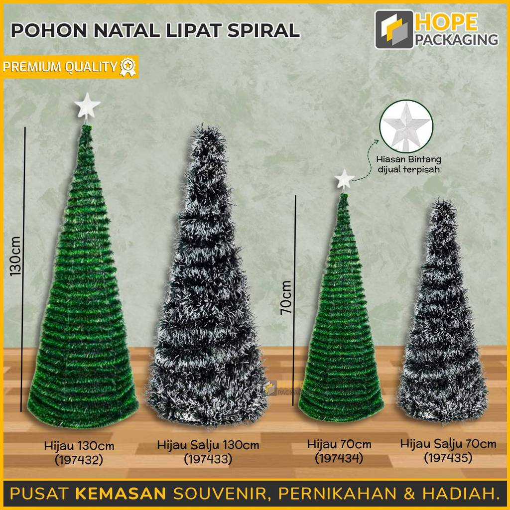 Pohon Natal Portable Lipat 70 cm / 130 cm / Hiasan Bola Pohon Natal / Pohon Natal Lipat Spiral / Dek