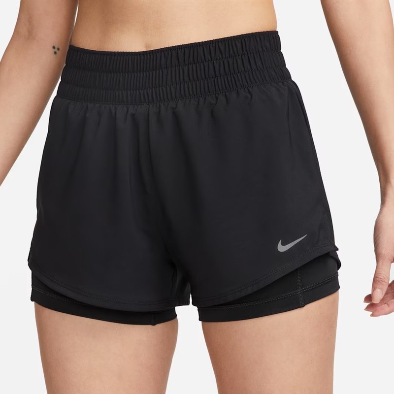 Celana Lari Wanita NIKE Wmns Dri-Fit One Mid-Rise 8Cm 2-In-1 Black Original Dx6013-010