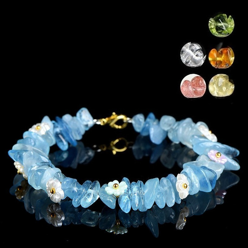 Gelang kerikil alami, citrine aquamarine, gelang acak peridot.
