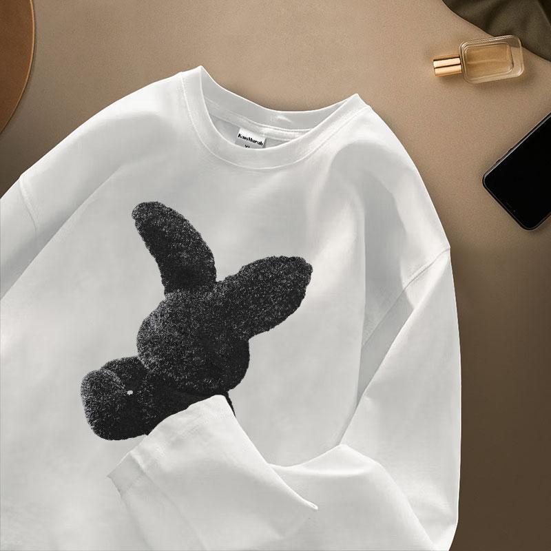 Kaos Murah Id - Tshirt Kaos Lengan Panjang Oversize Wanita Gambar Black Rabbit Bahan Bahan Cotton