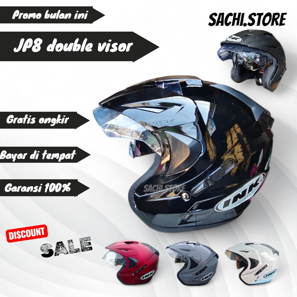 (Talver) HELM INK DOUBLE VISOR JP8 HELM SNI FREE STICKER / Helm jp8 Double Visor ( BUKAN INK ORI )