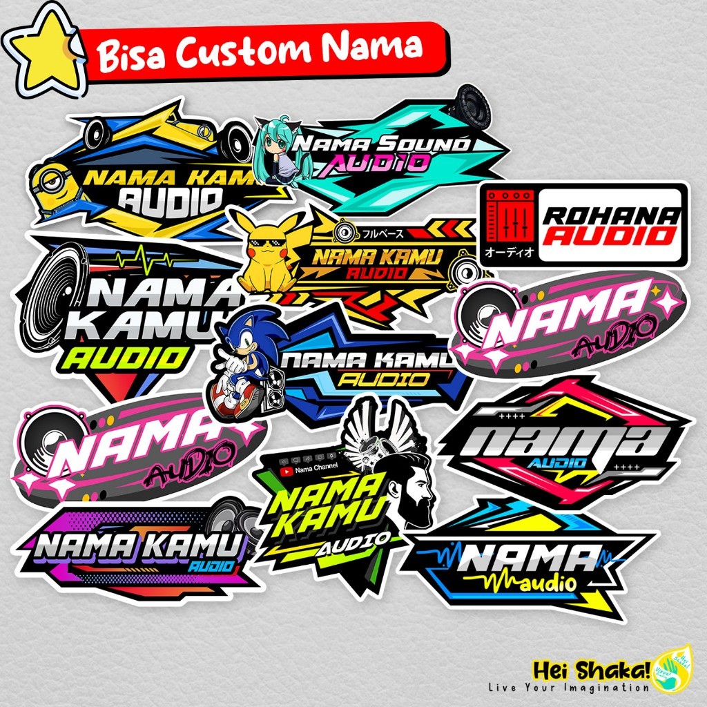 Heishaka Stiker Audio Custom Nama Logo Sticker Sound System Musik Youtube Channel Spt Brewog Bahan V