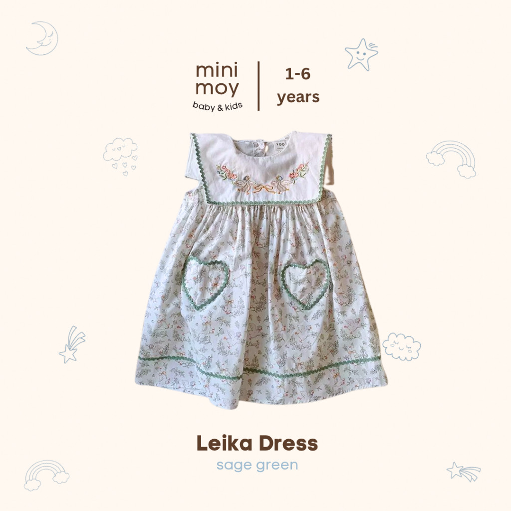 Minimoy - Leika Dress - Dress Anak Perempuan Motif Floral Sage Green