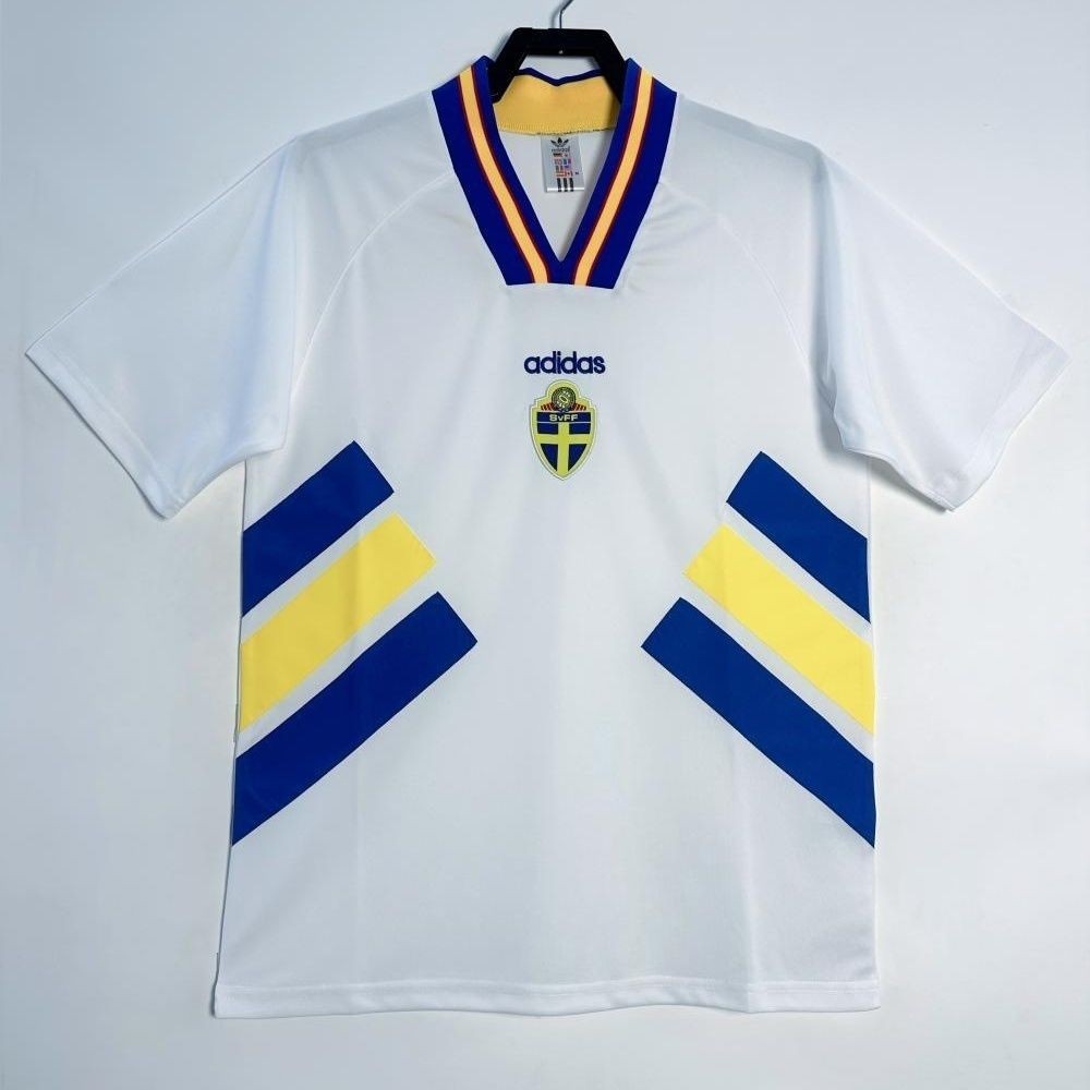 Jersey Sepak Bola Lengan Pendek Dewasa Retro 1994 Swedia Away ((putih)) T shirt pria