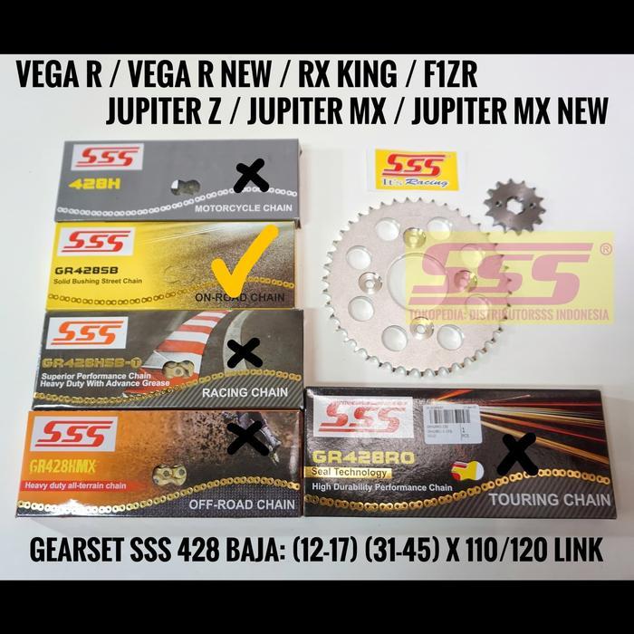 GEARSET SSS 428 RX KING FIZR JUPITER MX JUPITER Z VEGA R RANTAI GOLD SSS SB GIRSET GIR SET GEAR SET