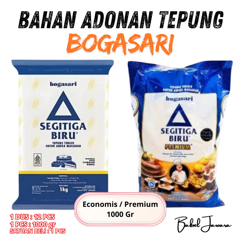 ( 1 PCS ) TEPUNG TERIGU BOGASARI SEGITIGA BIRU ECONOMIS 1000G 1 KG / PREMIUM 1KG 1000 G