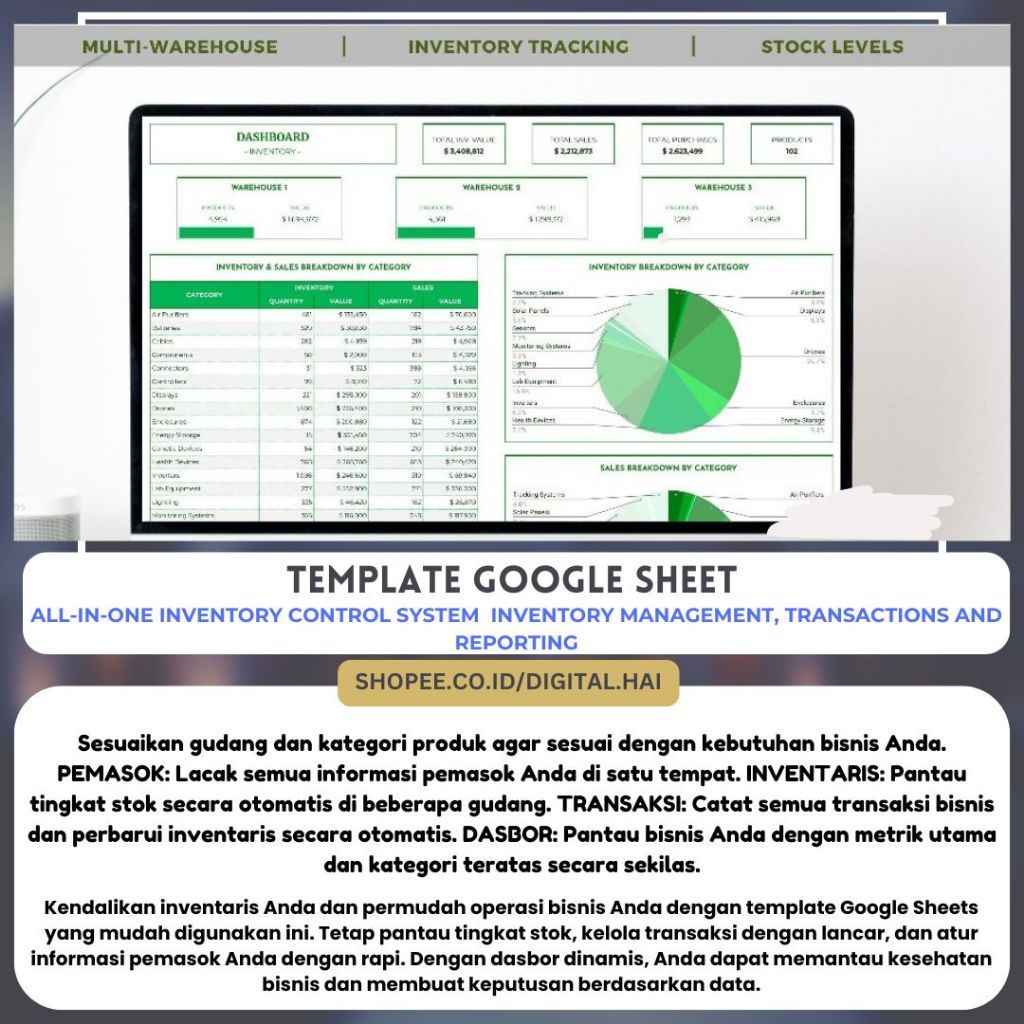 All-in-One Inventory Control System - Multi Warehouse - Comprehensive Google Sheets Template for Inv