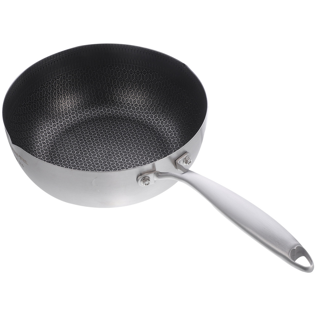 1pc Stainless Steel Wok Honeycomb Nonstick Frying Pan 24cm Flat Bottom Deep Fry Pot for Eggs Hamburg