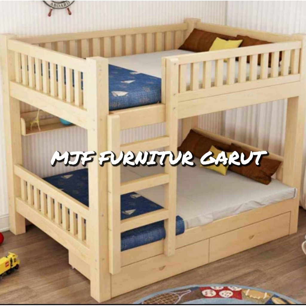 Ranjang tingkat dua laci/Dipan tingkat/tempat tidur tingkat/Ranjang anak tingkat/Ranjang tidur anak 