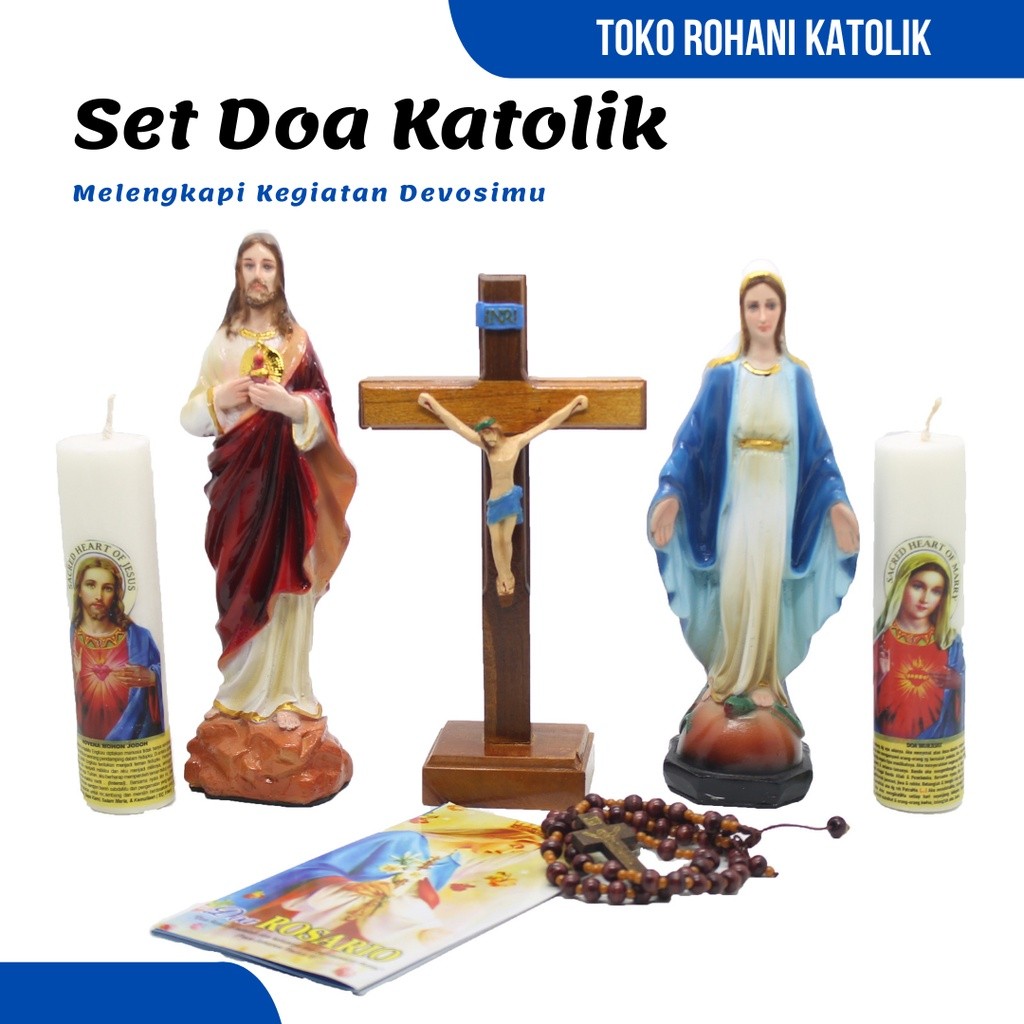 SET DOA KATOLIK LENGKAP / SALIB DUDUK KATOLIK / PATUNG BUNDA MARIA YESUS / ROSARIO / SALIB MEJA Mura
