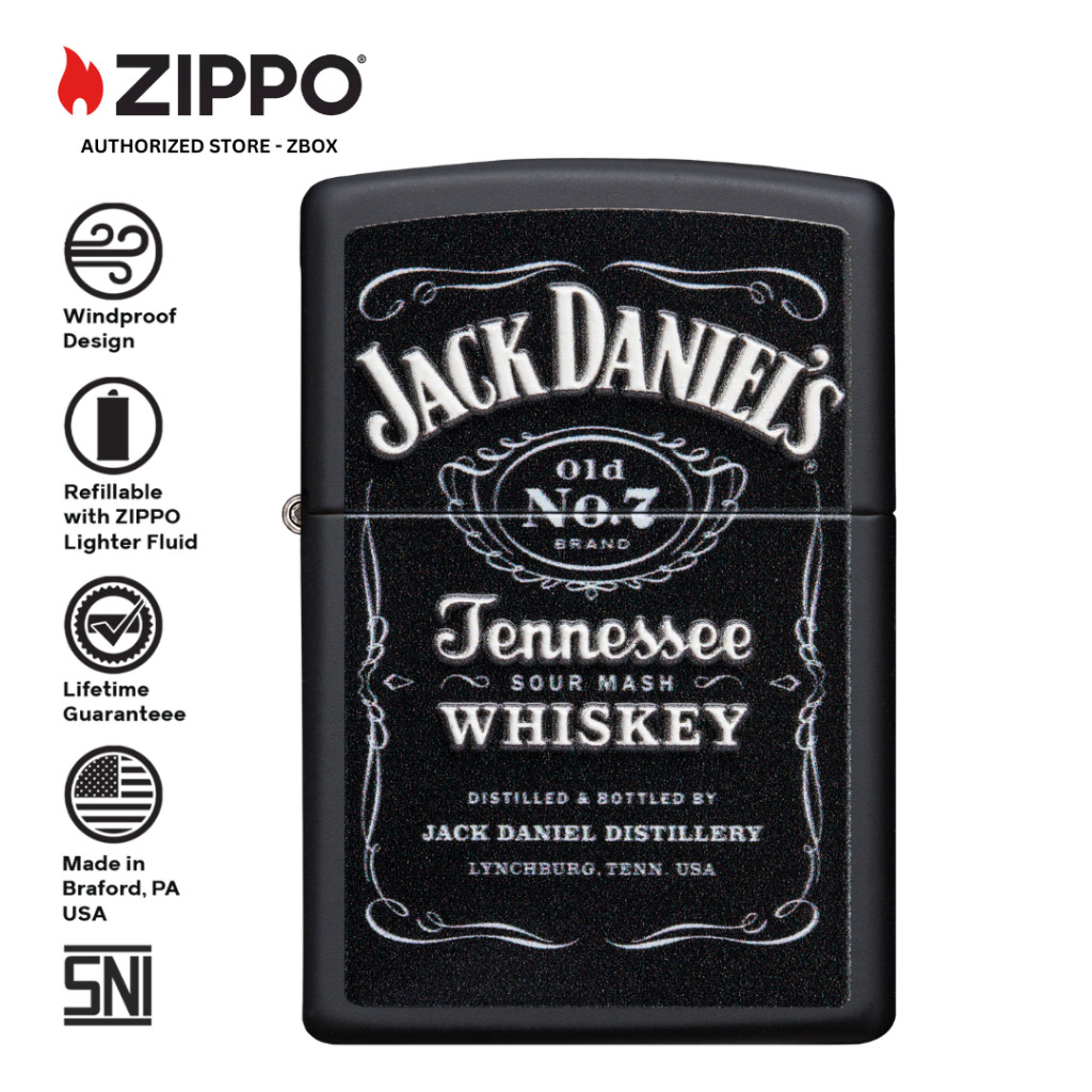 ZIPPO Original 49281 Jack Daniels - Black Matte with Textured Print - Korek Api Windproof USA