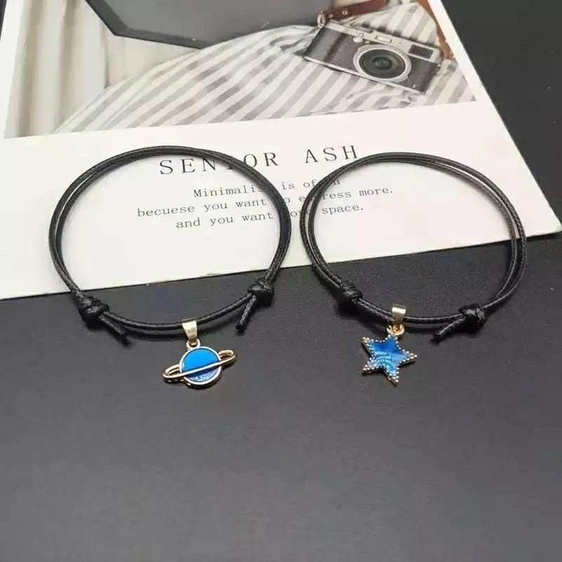Gelang Tali Hitam Sepasang Couple Bracelet Sahabat Cinta Bulan & Bintang