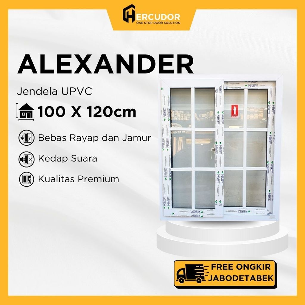 Jendela UPVC Alexander 100x120 Double Sliding + Kasa Nyamuk - WHITE