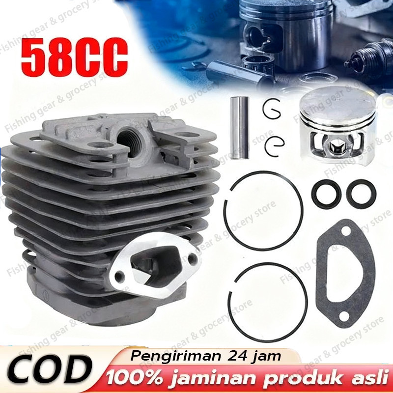 Blok Silinder Assy Komplit Gergaji Chainsaw 5800 Maestro 45.2MM Sparepart Mesin Potong Kayu Awet