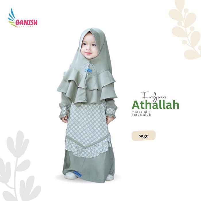 Gamis Anak Muslim Perempuan Syari Remaja Baju Lebaran Set Hijab - sage, L