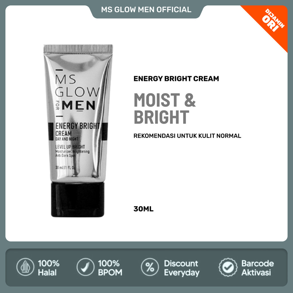 Ms Glow Men Energy Serum Krim Pemutih Wajah Cowok Glowing Krim Muka Gratis Bonus & Voucher