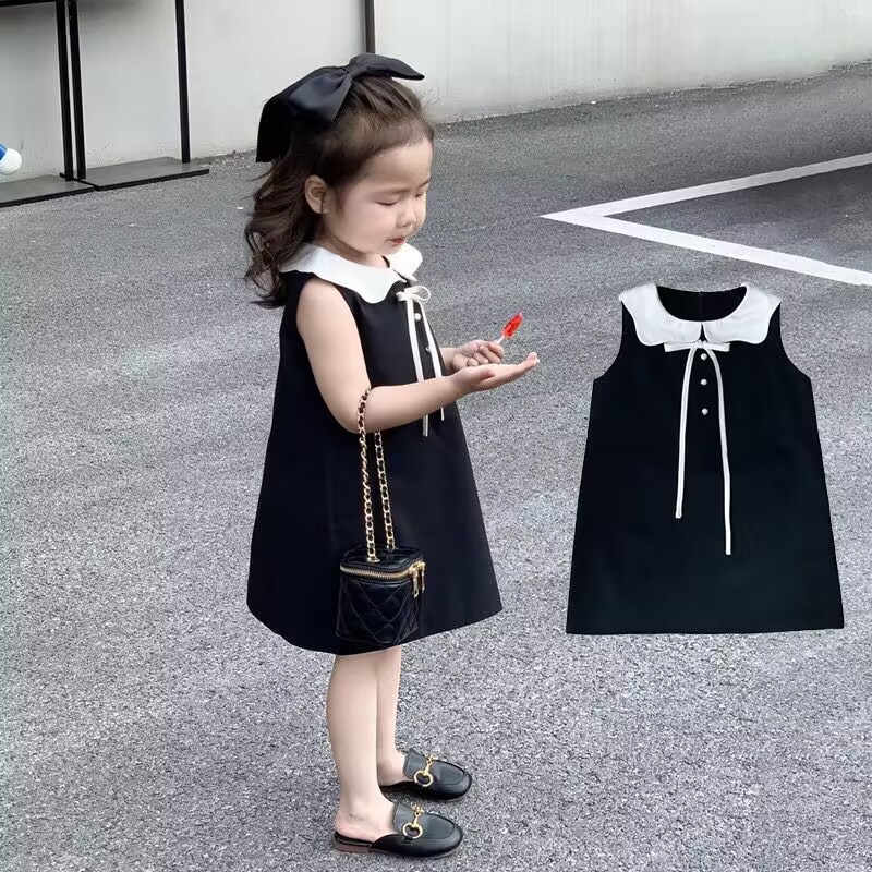 [COD]Gaun hitam kecil, gaun rompi kerah Peter Pan tanpa lengan yang cantik, gaun putri, trendi.