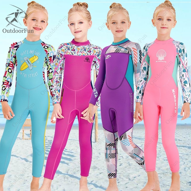 2.5MM Neoprene Wetsuit Anak-anak baju renang lengan panjang satu potongan untuk gadis-gadis Baju men