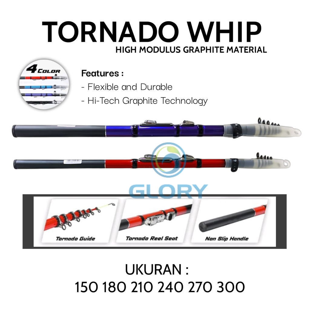 Joran Antena Udang Tornado Whip 150 180 210 240 270 300 Pancing Tegek Kolong Wader Bahan Graphite GF