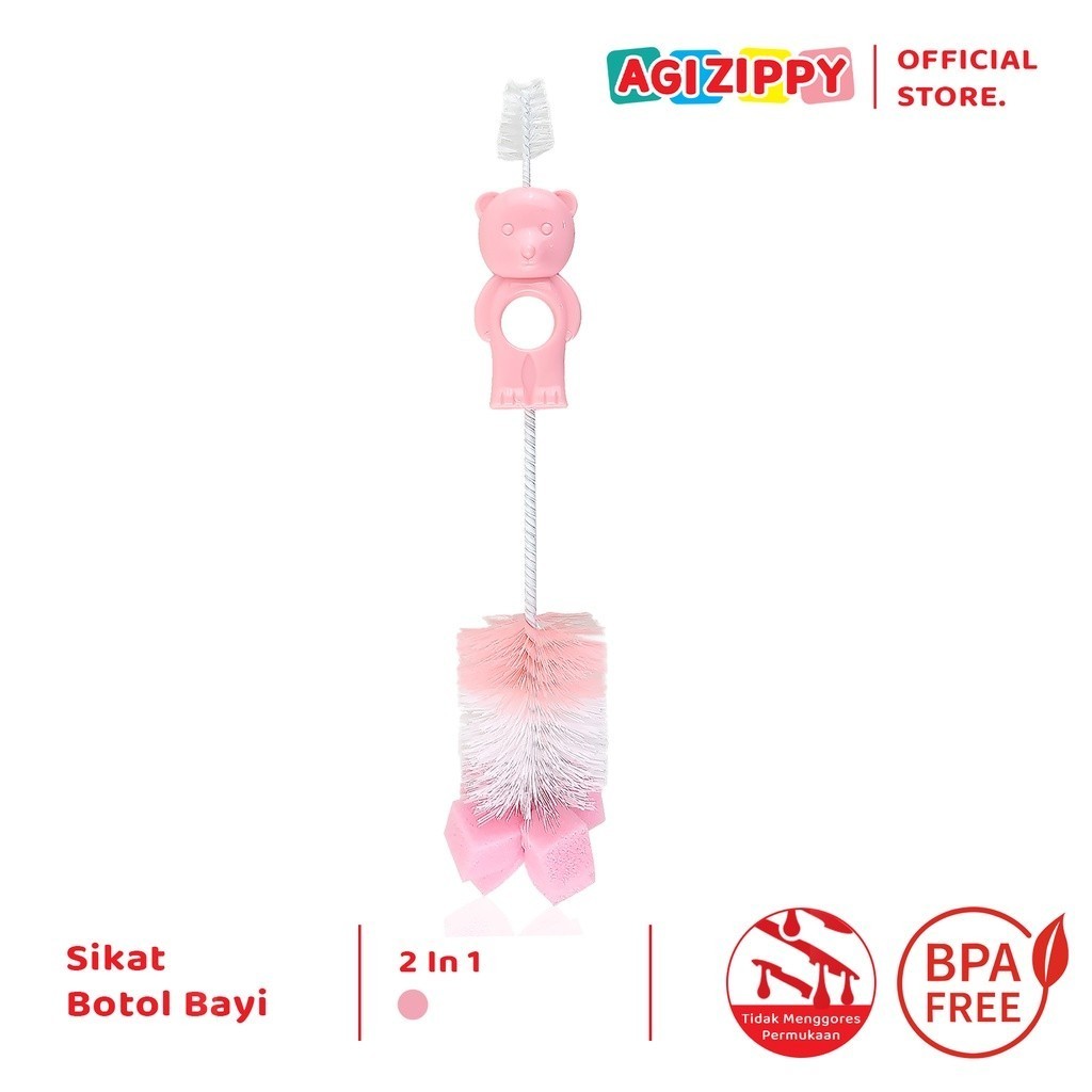 AGI ZIPPY  Sikat Botol Bayi 2 In 1 Sikat Botol Beruang Bottle Brush Sikat Botol & Dot ZIP-OK-526