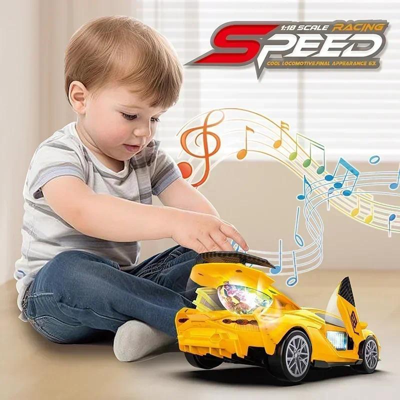 Electric Universal Wheel Transformation With Music Light Police Car Toy Electric Car Sports Racing B