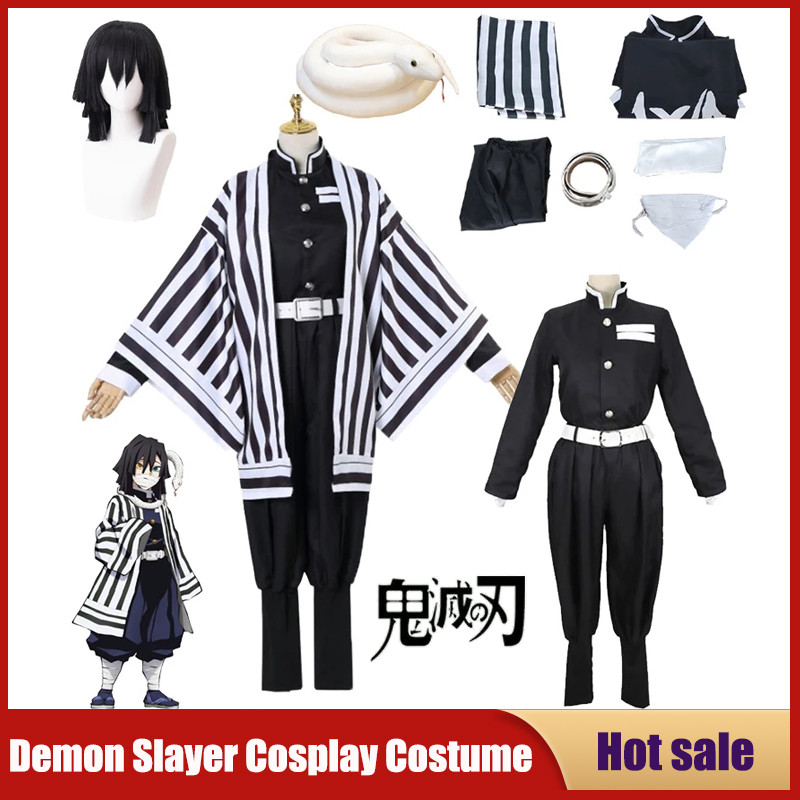 Anime Demon Slayer Cosplay Costume Kimetsu No Yaiba Iguro Obanai Haori Kimono Wig White Snake Props 