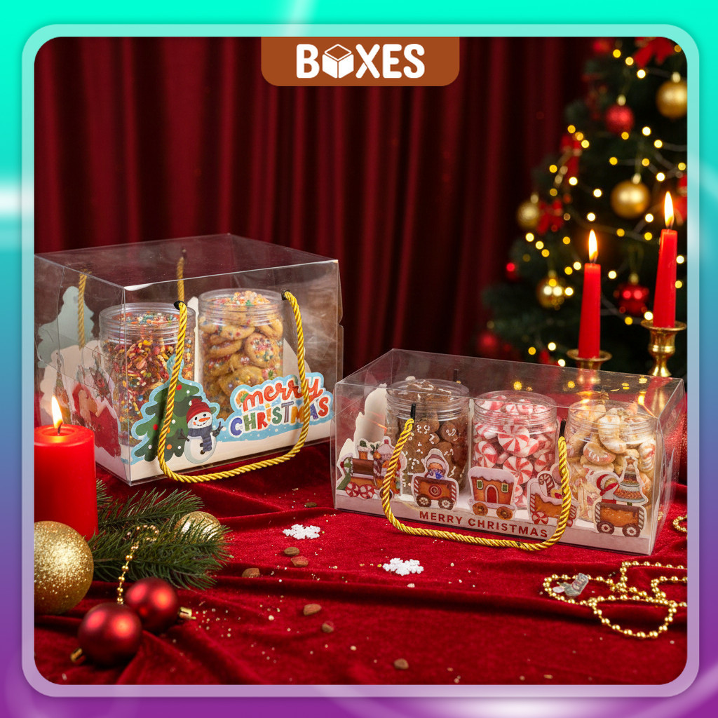 Kotak Mika Tali Natal / Box Mika NatalTransparan / Box Mika Tali / Box kue Box Cake Handle Tali / Bo