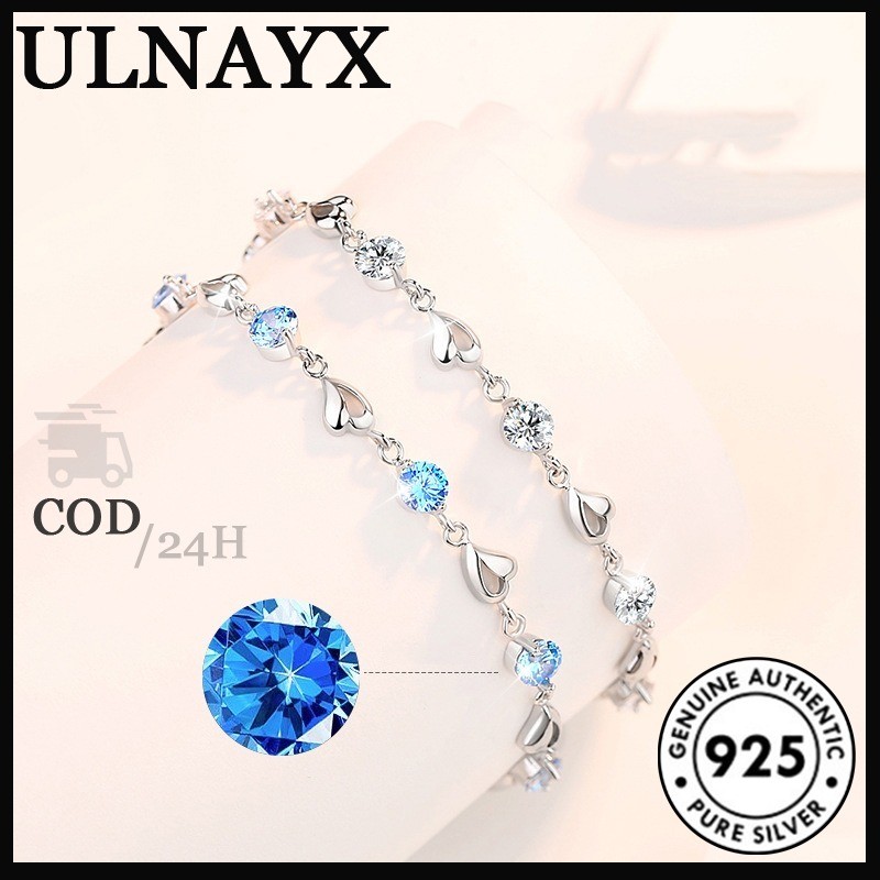 Gelang Perak 925 Wanita Dengan Zircon Biru Berkilau Berbentuk Hati