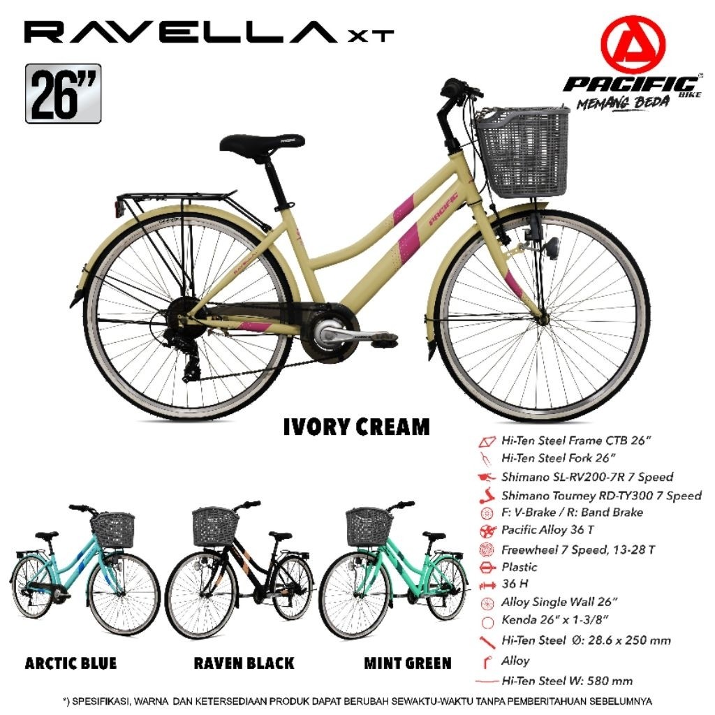 Sepeda CTB 26 Pacific Ravella XT Alloy 7 Speed Shimano keranjang / Sepeda City Bike Perempuan Ukuran