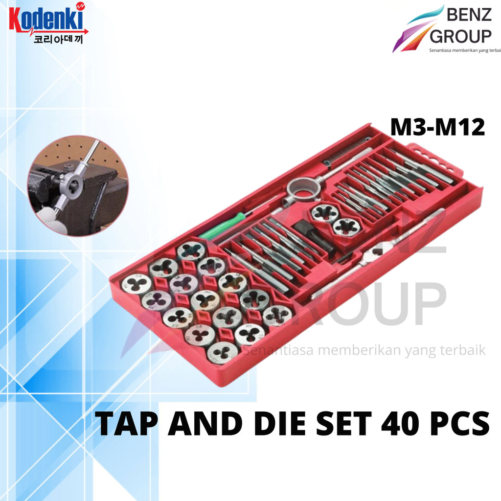 Kodenki Hand Tap And Die Set 40pcs Alat Tap Pembuat Ulir Senai Baut Mur Alat Repair Kit Pembuat Perb