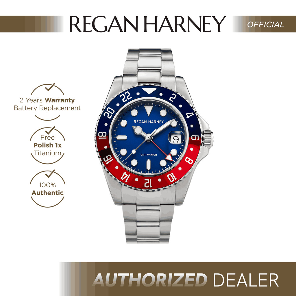 Regan Harney GMT-Aviator 01 - Jam Tangan Pria Original, Sporty, 100% Steel, Modis & Mewah