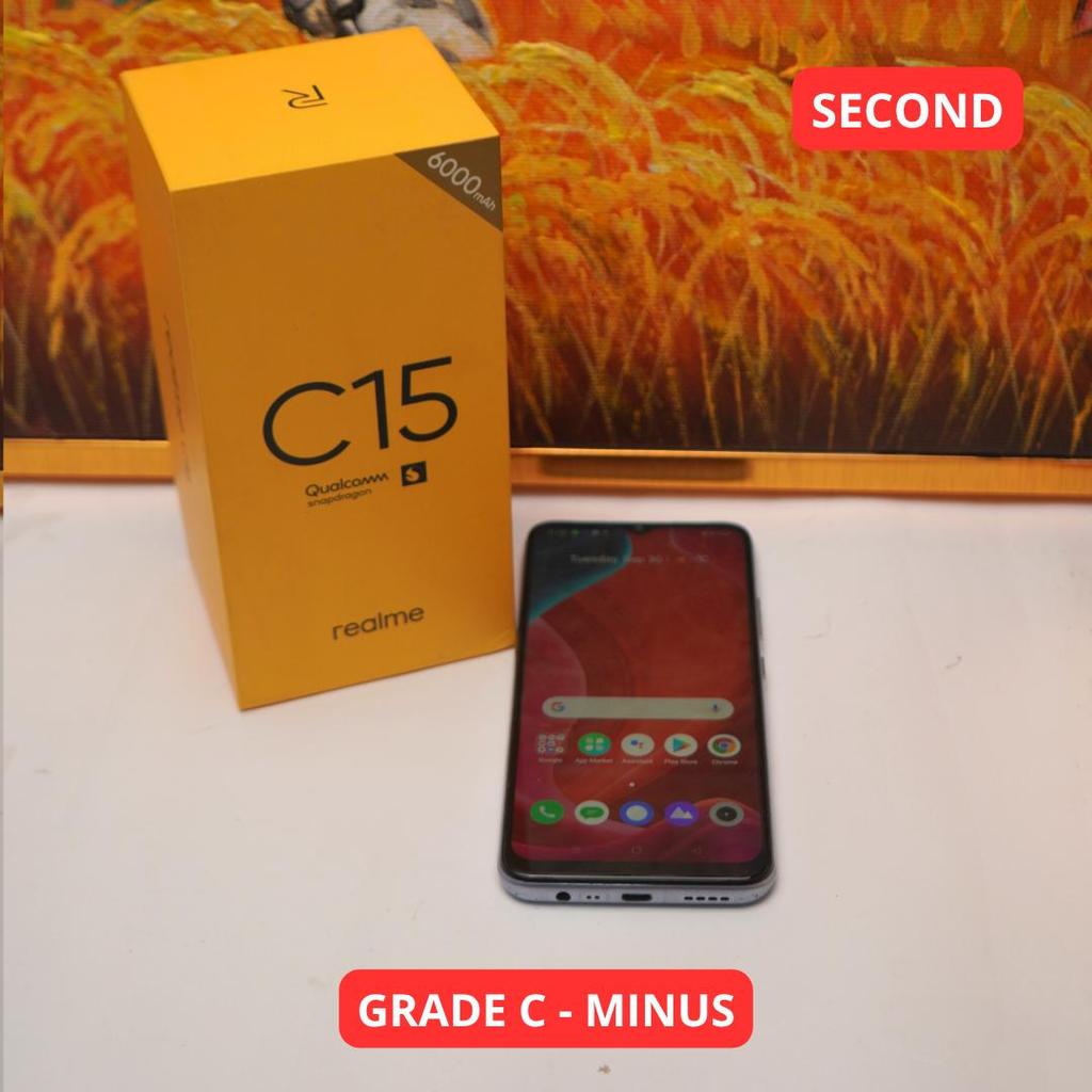 REALME C15 4/64 GB GRADE C - MINUS HP SECOND SINAR MUTIARA CELL